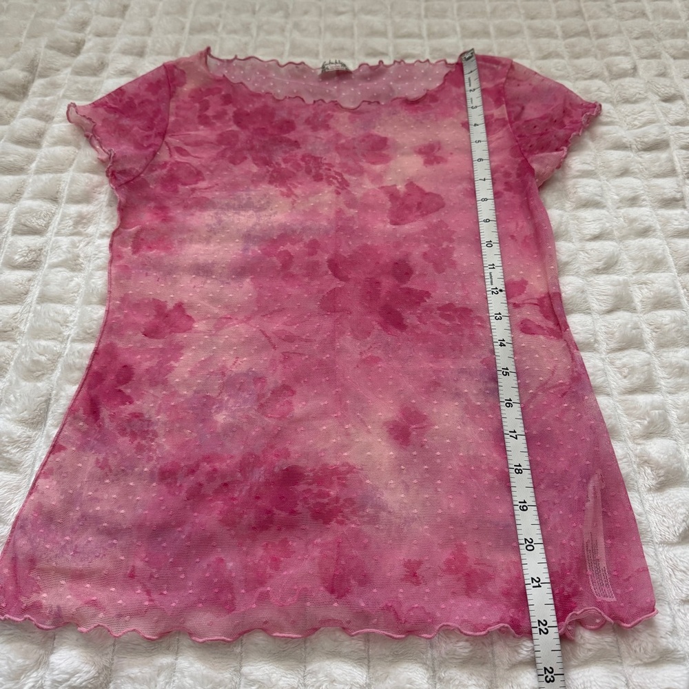 Free People Intimately Medium Pink Print On the Dot Floral Mesh Top ~ Y2K 90’s - Picture 6 of 8